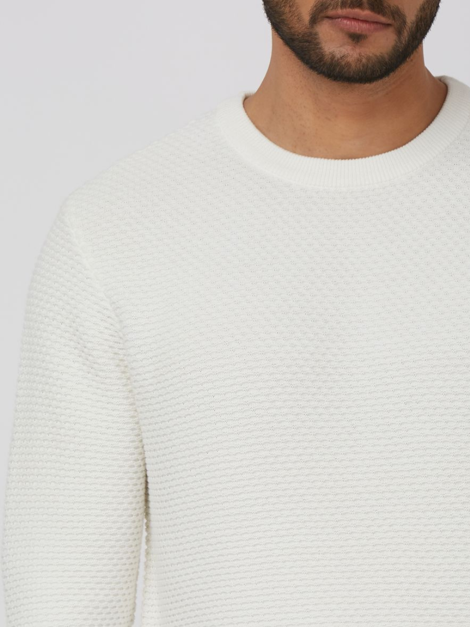 Men White Textured Sweatshirt
