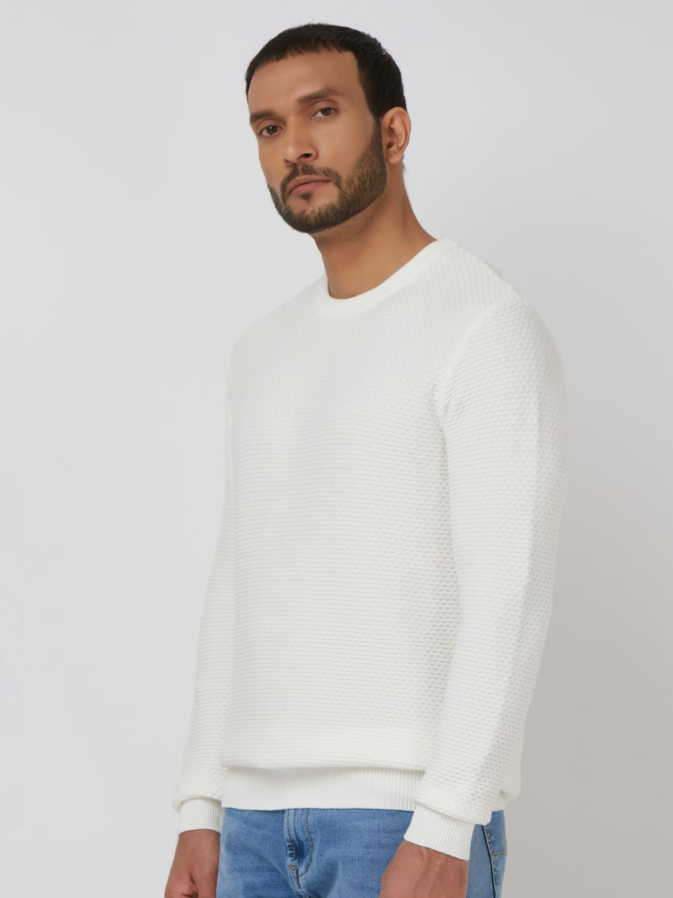 Men White Textured Sweatshirt
