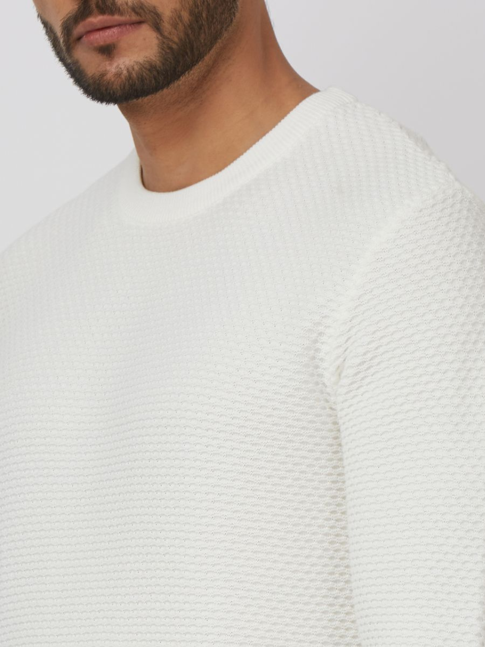 Men White Textured Sweatshirt