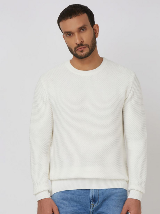 Men White Textured Sweatshirt