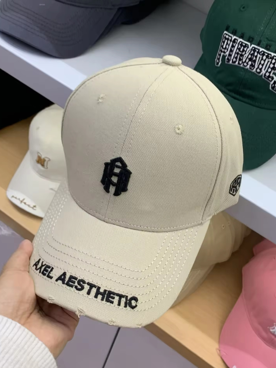 " 3D Letter Embroidery beige Hard Top Baseball Cap "